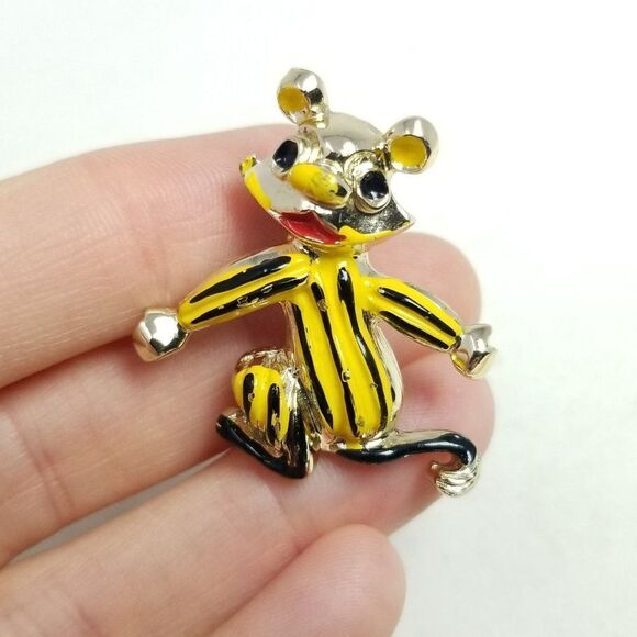 Vintage Quirky Yellow and Black Enamel Animal Brooch, Funny Funky 60s Pin - Picture 1 of 6